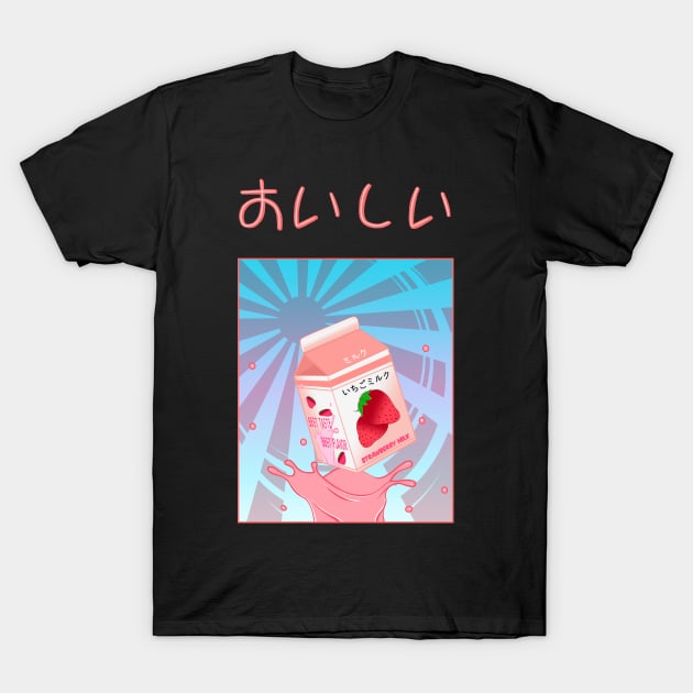 Kawaii Strawberry Milk Rising Sun Decora T-Shirt by Zabren's Art